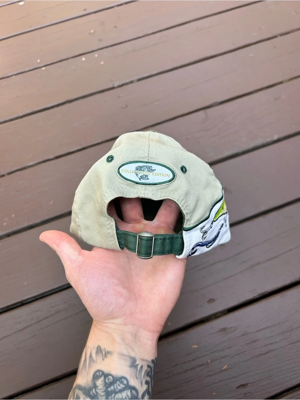 Vintage Bass Pro Shops Fishing Lures Baseball Cap - Khaki & White